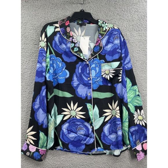 Karon Mabon Xlarge Floral Short Sleeve Button Down Pajama Top New - Picture 2 of 8